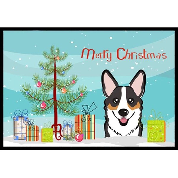Carolines Treasures BB1627JMAT Christmas Tree & Tricolor Corgi Indoor or Outdoor Mat; 24 x 36 BB1627JMAT - main